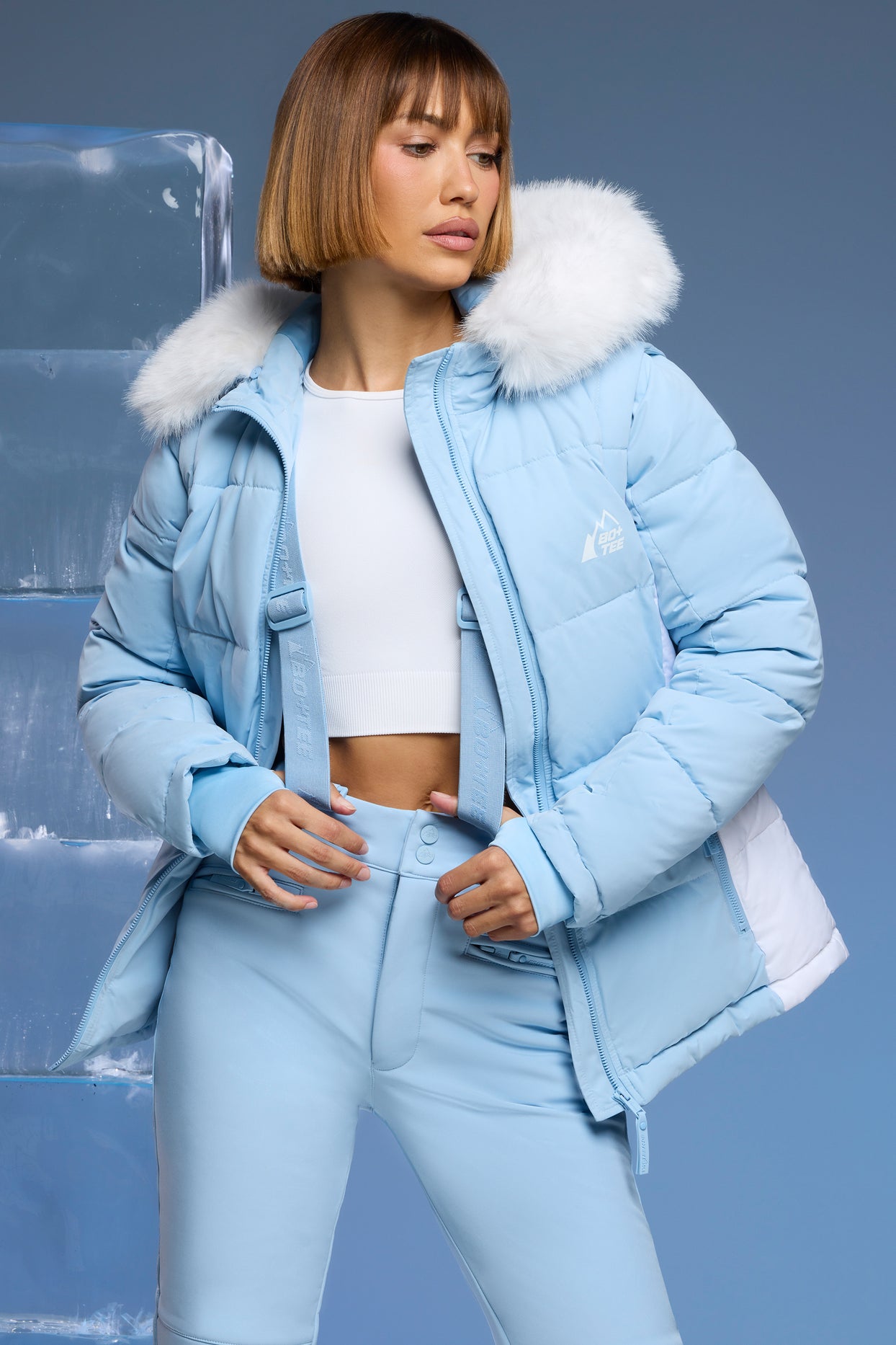 Alpine Ski Jacket with Detachable Sleeves in Baby Blue Oh Polly