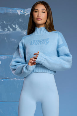 Chunky Knit Cropped Jumper in Baby Blue