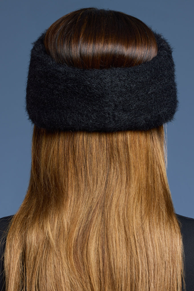 Opaska na głowę ze sztucznego futra w kolorze czarnym
