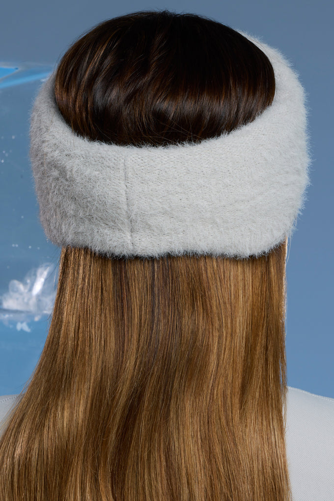 Opaska na głowę ze sztucznego futra w kolorze jasnoszarym