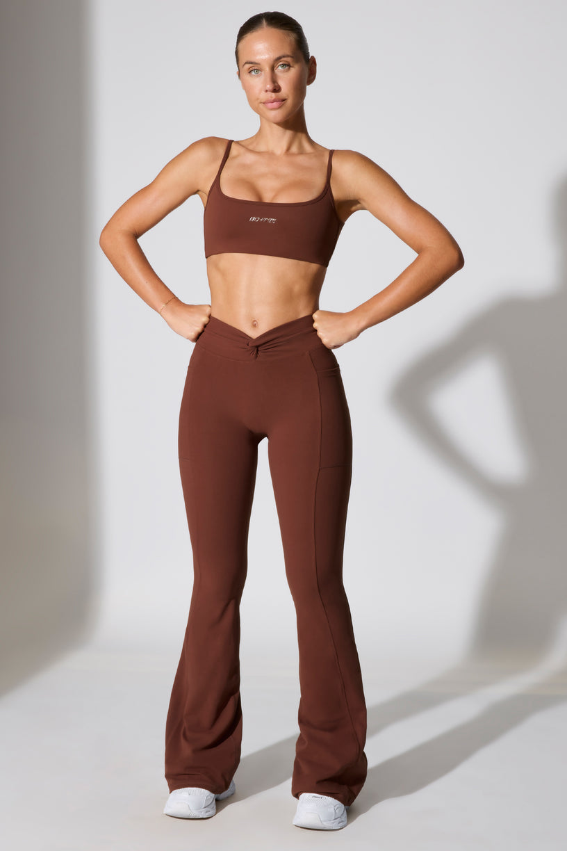 Twist Waist Flare Leggings in Brown - 1