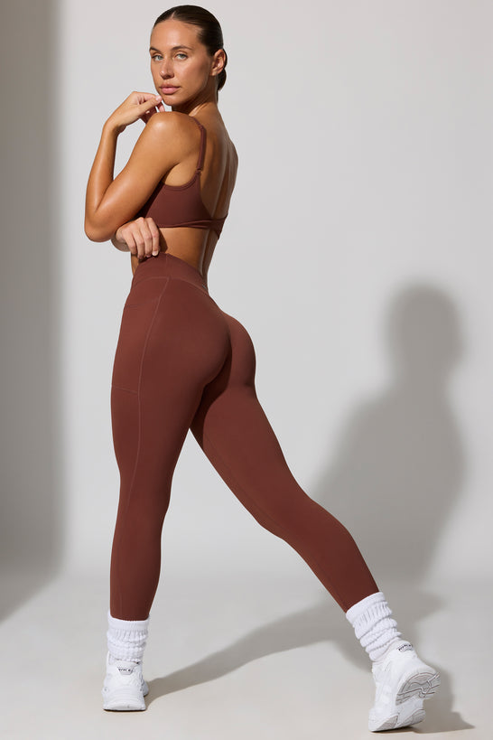 Petite Full Length Leggings with Pockets in Chocolate
