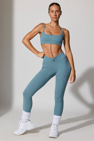 Full Length Leggings with Pockets in Stone Blue