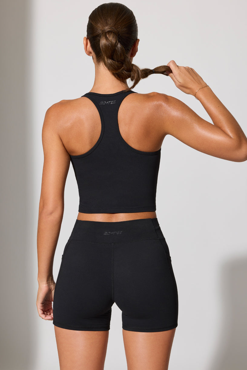 Twist Waist Mini Shorts with Pockets in Black - 2