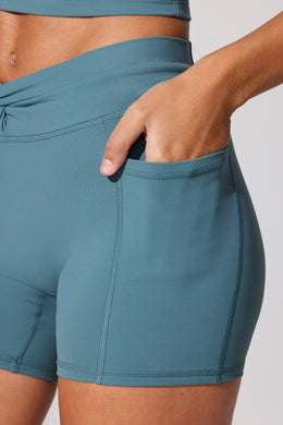 Twist Waist Mini Shorts with Pockets in Slate Blue
