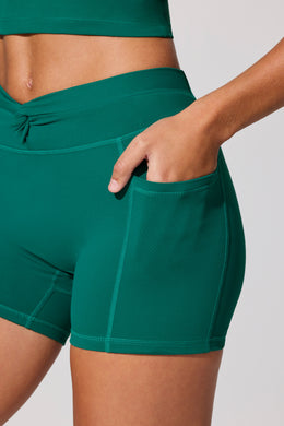 Twist Waist Mini Shorts with Pockets in Teal Green
