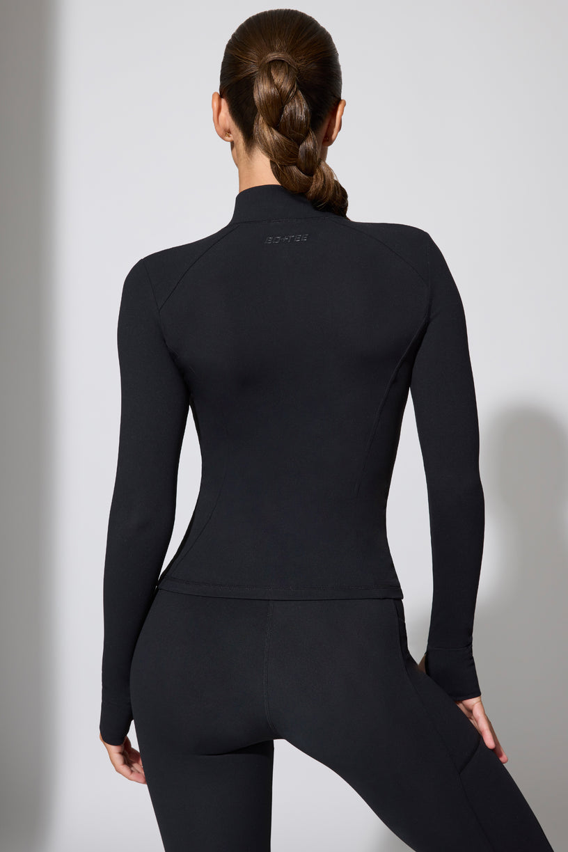 Long Sleeve Zip Up Jacket in Black - 2