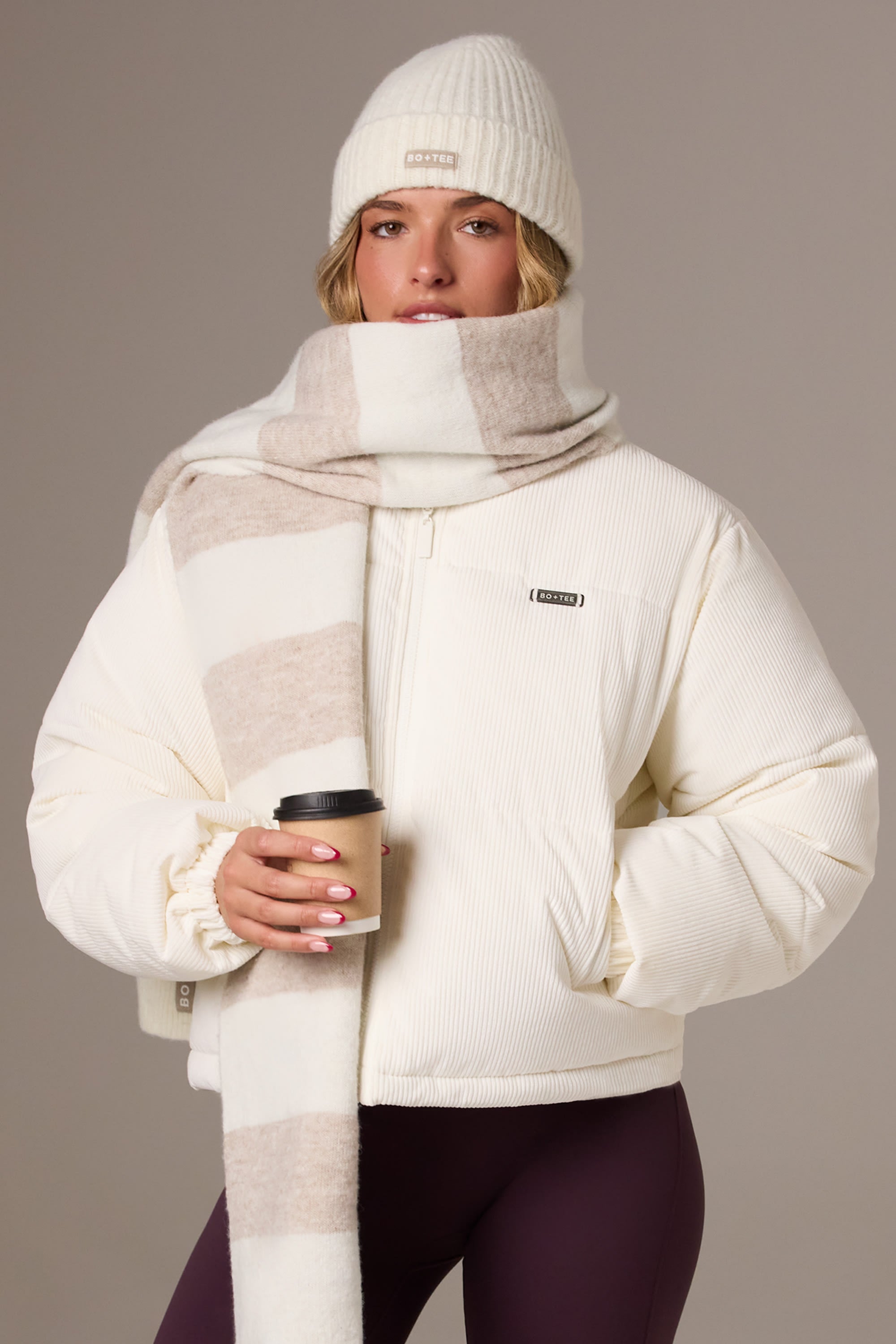 Corduroy Quilted Puffer Jacket in Ivory | Bo+Tee – Oh Polly UK