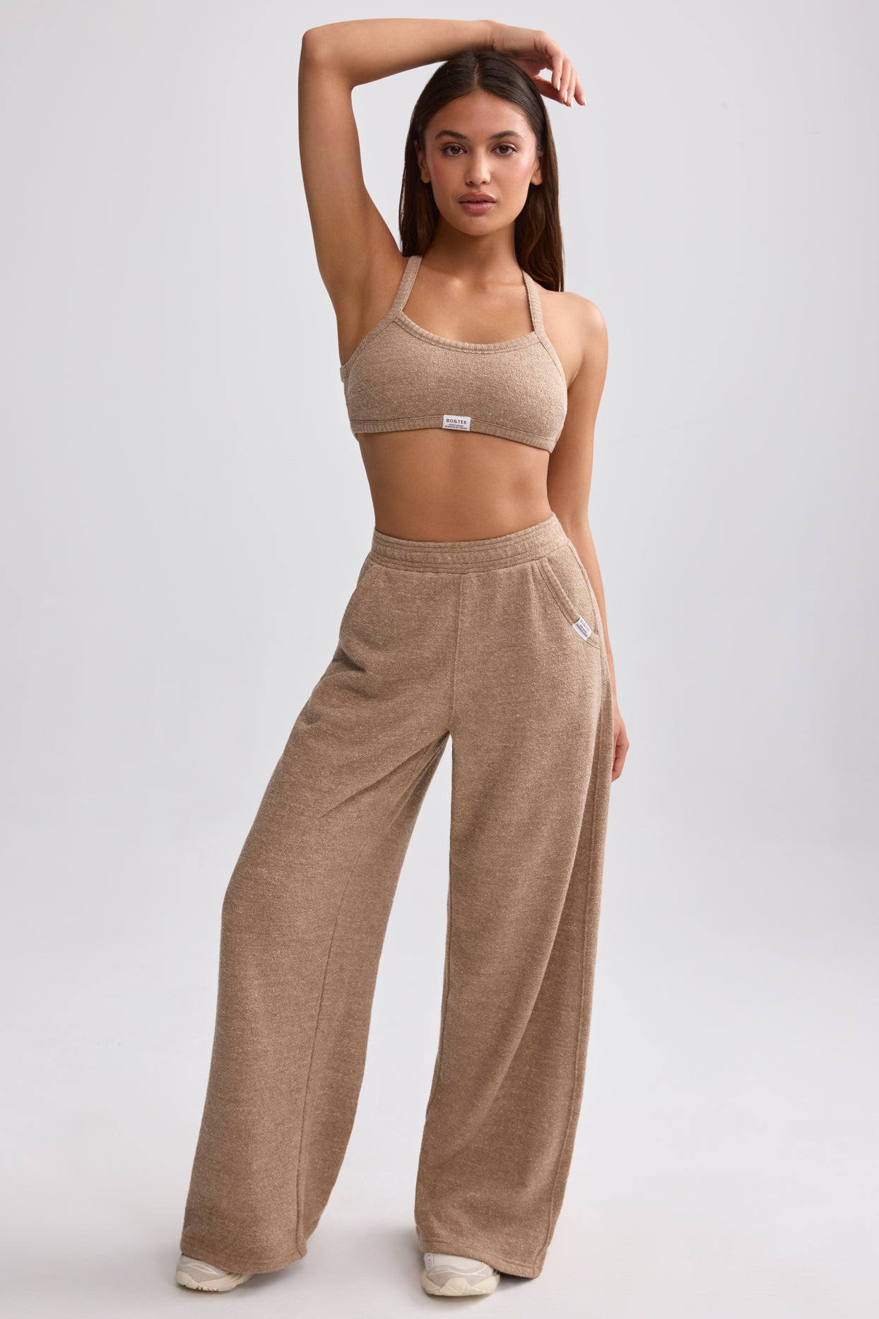 Petite Terry Towelling Wide-Leg Joggers in Mocha Brown
