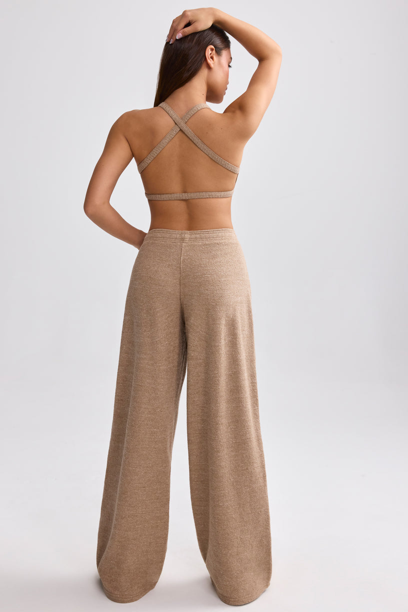 Terry Towelling Wide-Leg Joggers in Mocha Brown - 2