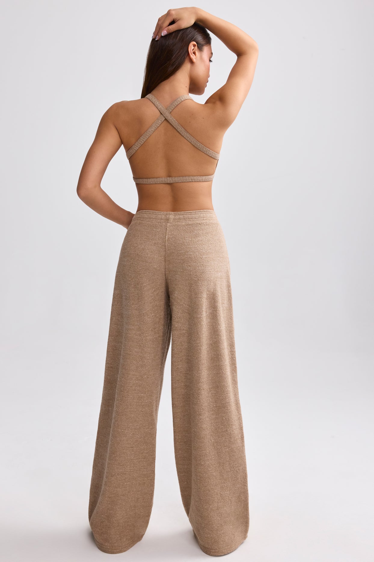 Tall Terry Towelling Wide-Leg Joggers in Mocha Brown