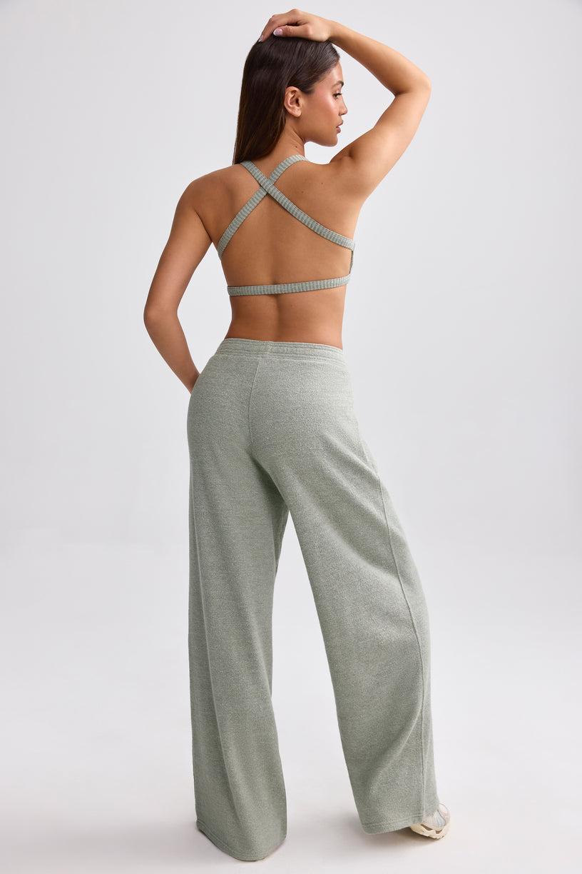 Terry Towelling Wide-Leg Joggers in Sage Grey - 2