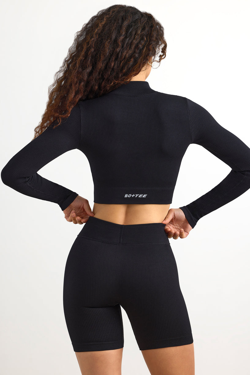 FlexiRib Zip-Up Cropped Jacket in Black - 2