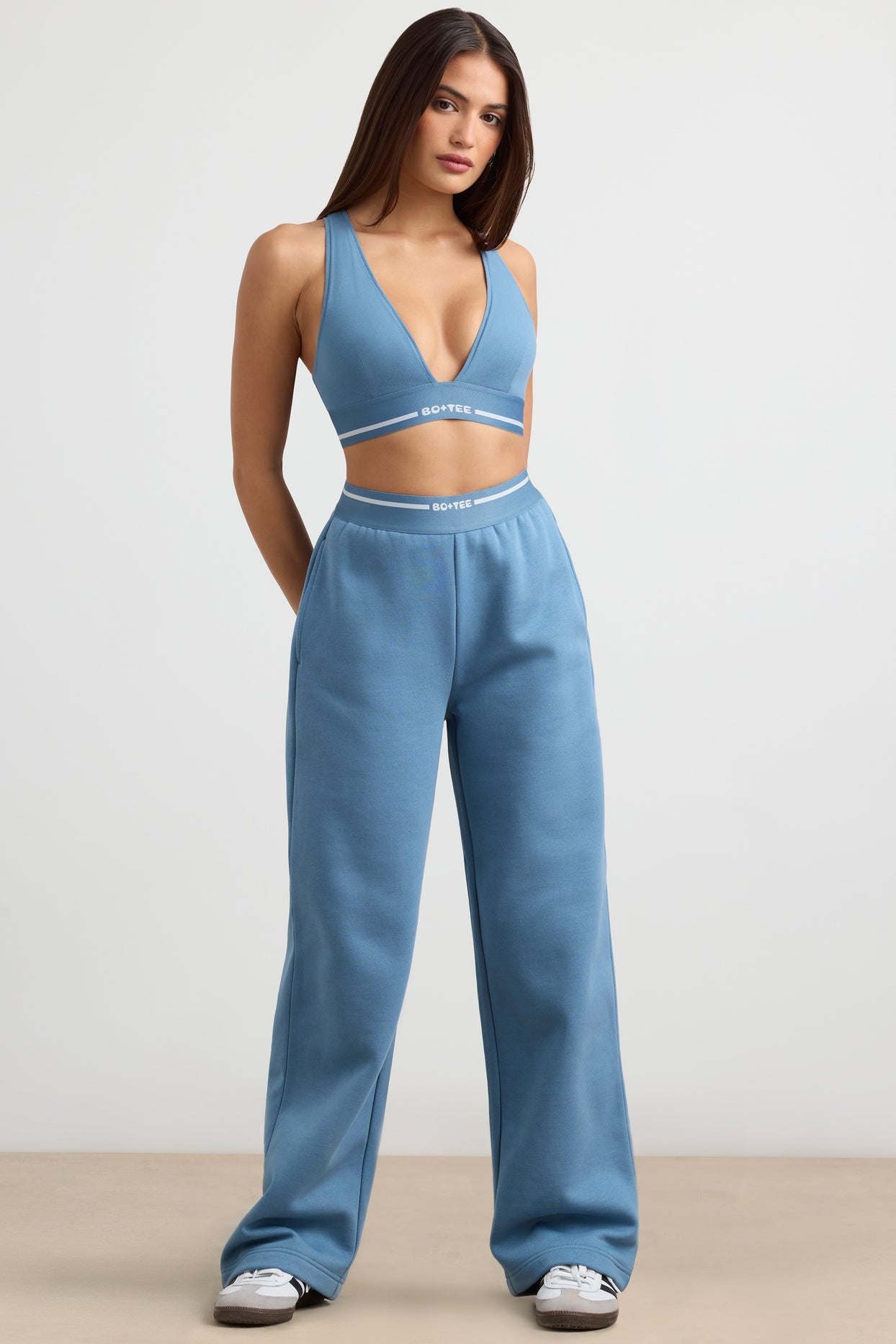 Stretch Cotton Jersey Plunge-Neck Crop Top in Steel Blue - 5