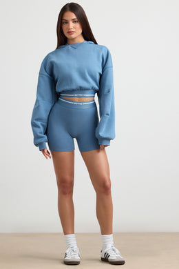 High-Waist Mini Shorts in Steel Blue