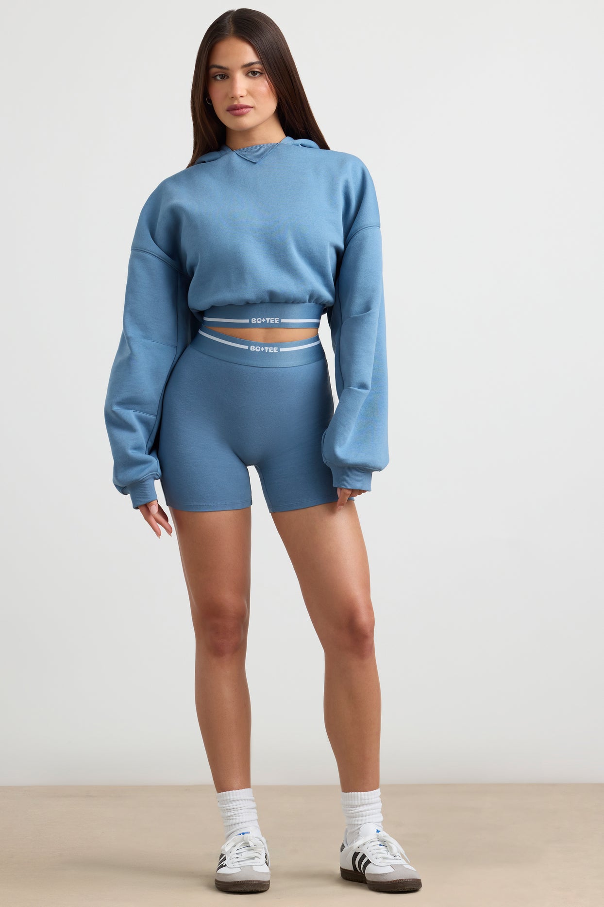 High-Waist Mini Shorts in Steel Blue - 8