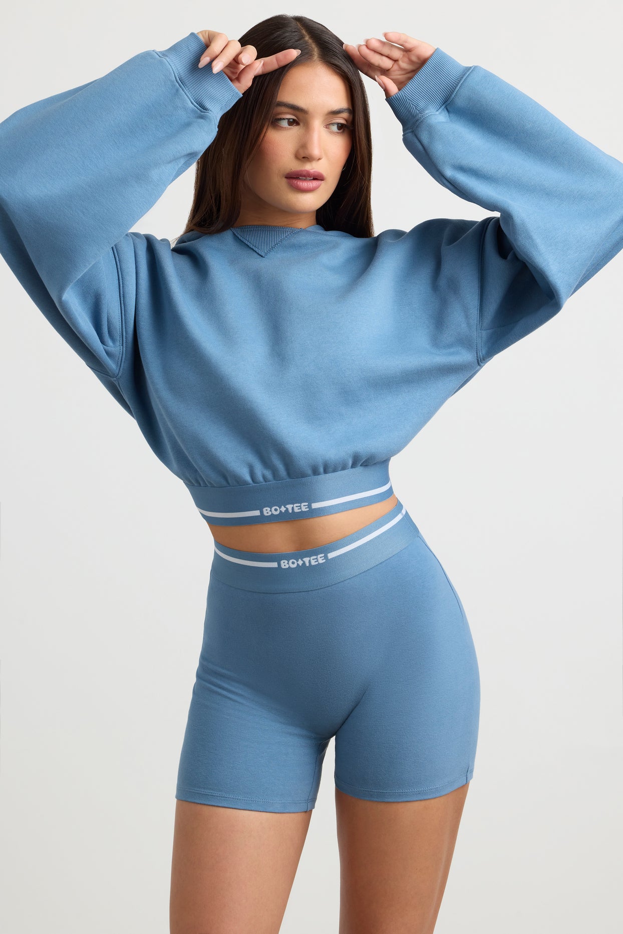 High-Waist Mini Shorts in Steel Blue - 4