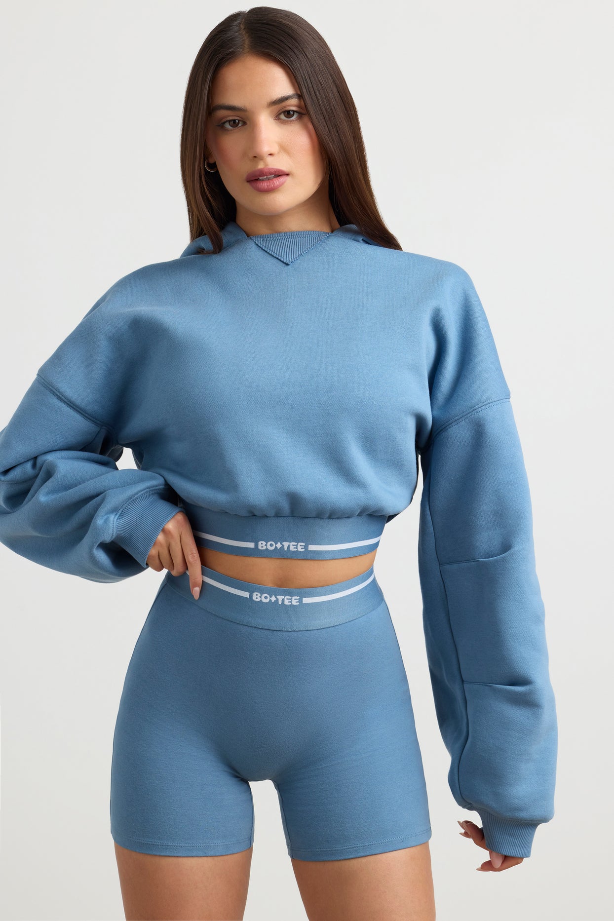 High-Waist Mini Shorts in Steel Blue - 6