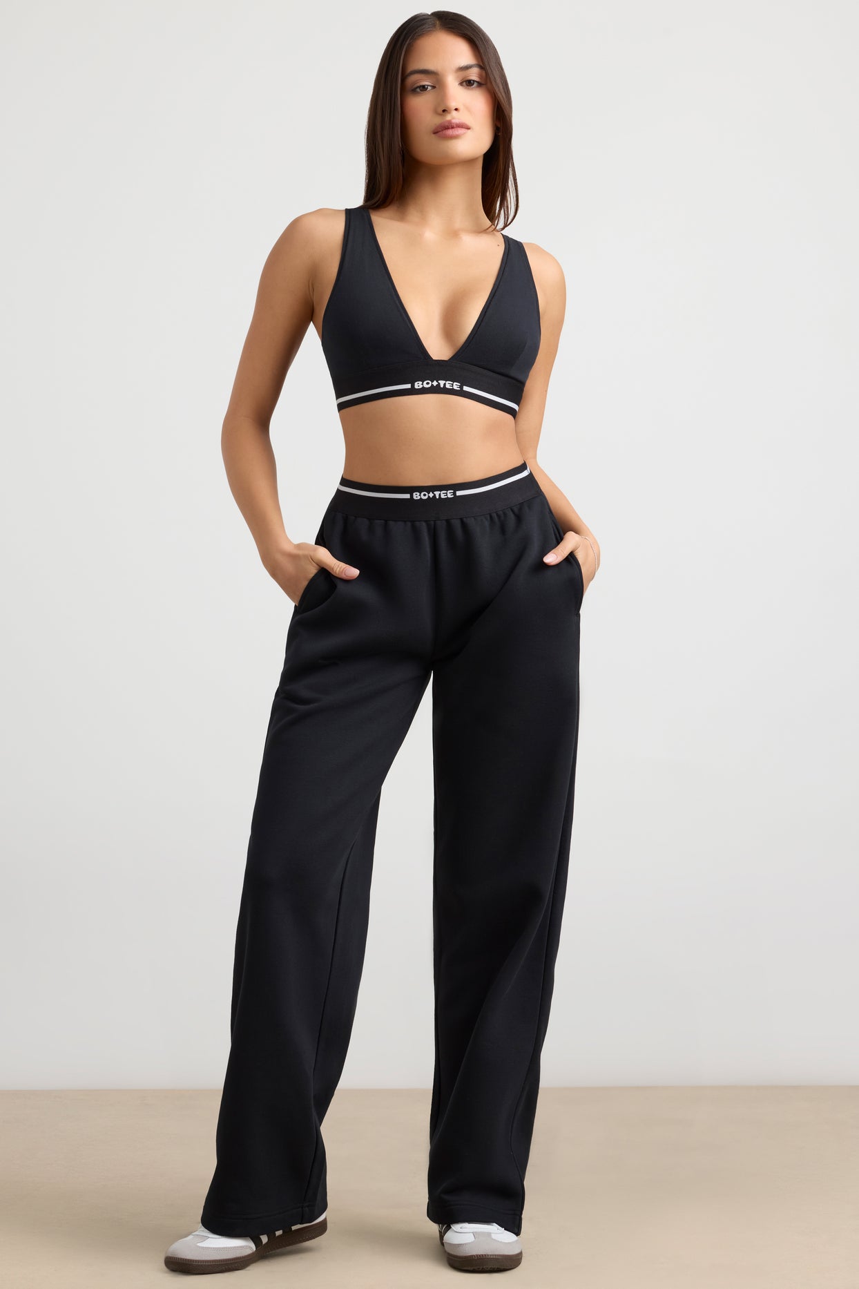 Heavyweight Stretch Cotton Fleece High-Waist Joggers in Black