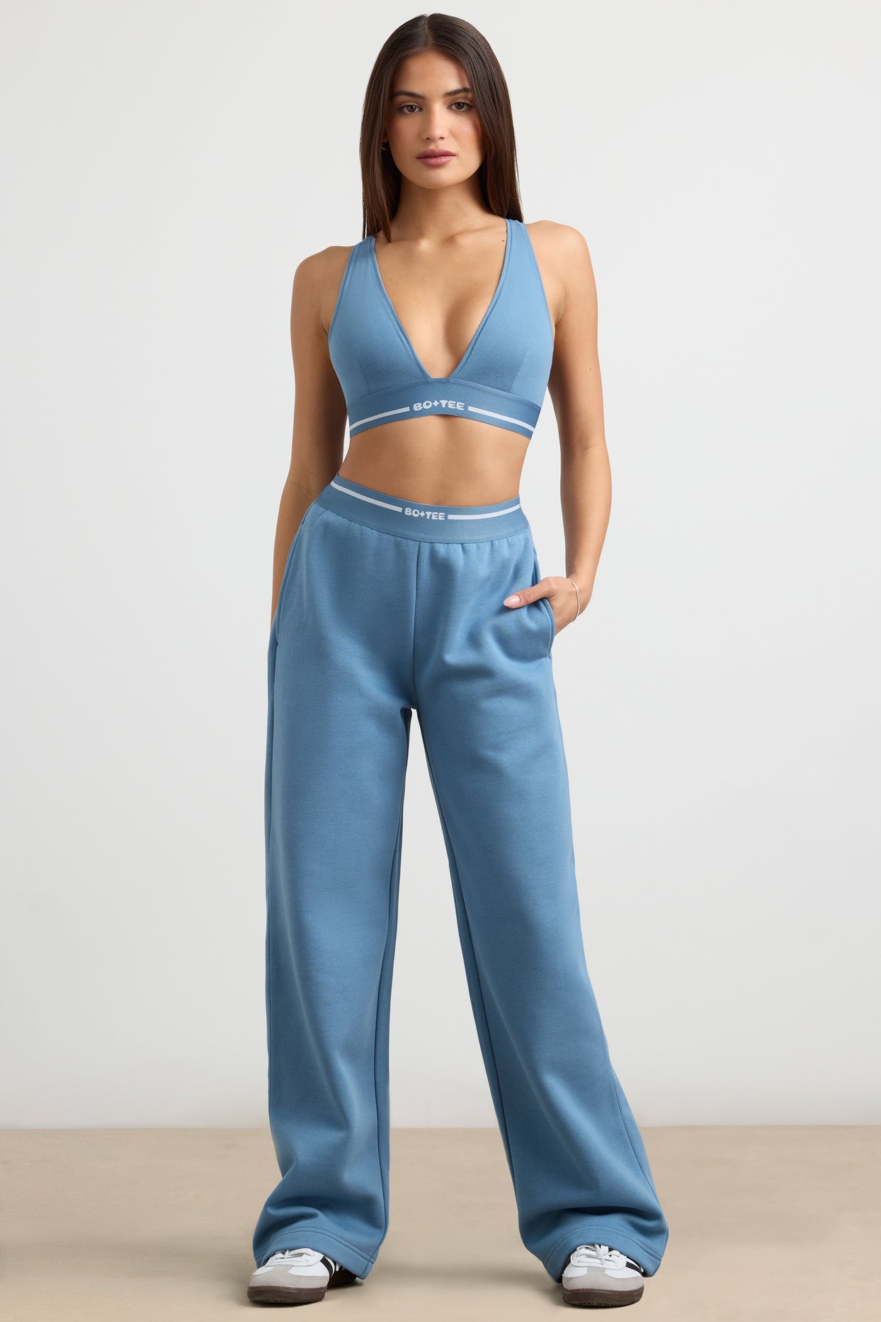 Petite - Pantalon de jogging droit à taille haute en bleu acier