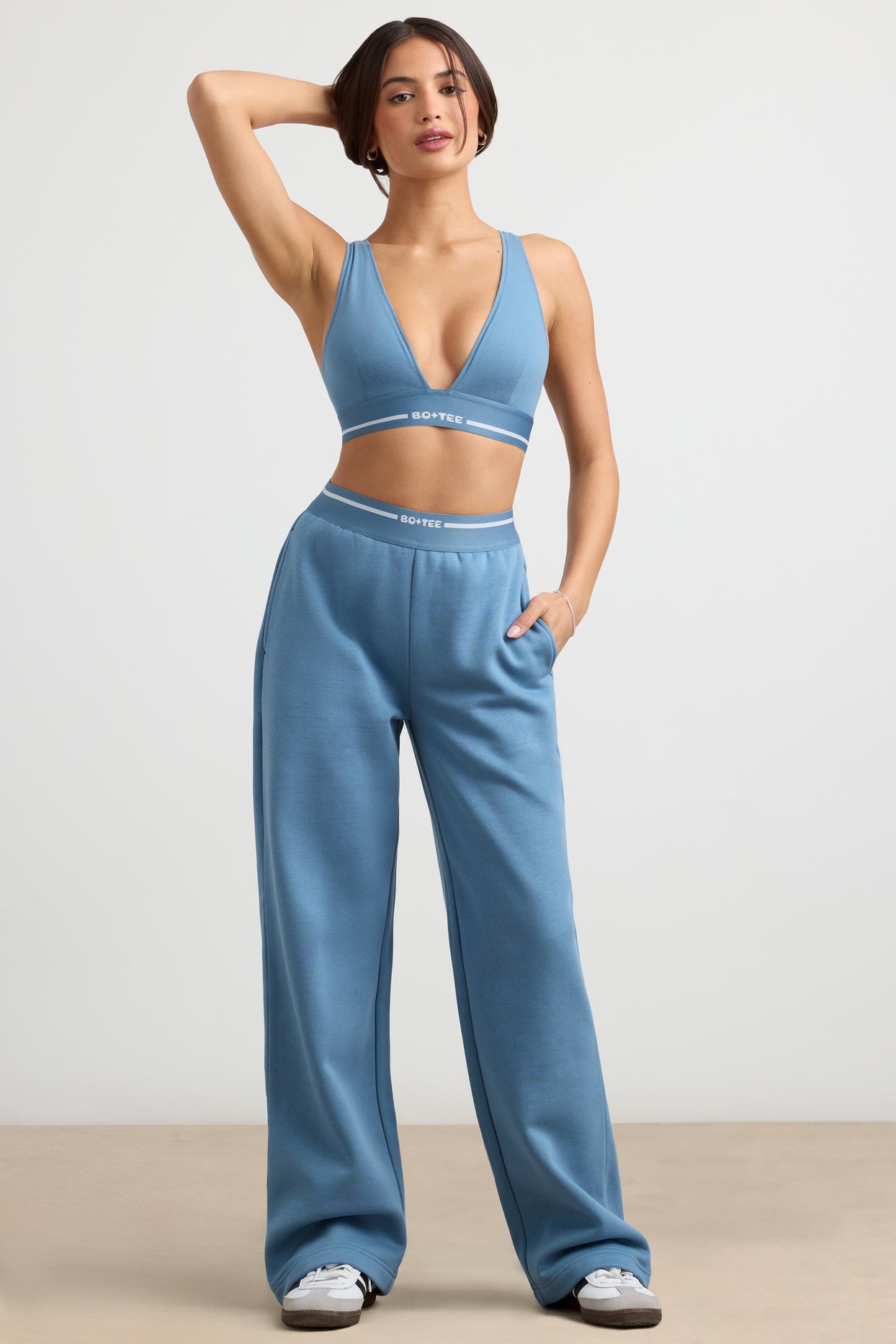Petite - Pantalon de jogging droit à taille haute en bleu acier