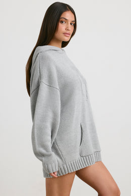 Oversized Chunky Knit Hoodie in Heather Grey