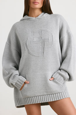 Oversized Chunky Knit Hoodie in Heather Grey