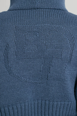 Sweat à capuche court zippé en grosse maille, bleu marine délavé
