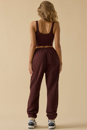 Cotton Fleece Mid-Rise Joggers in Mahogany