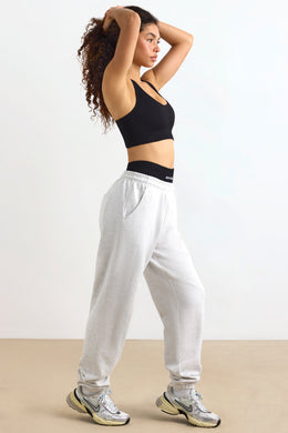 Pantalon de jogging taille moyenne en gris chiné