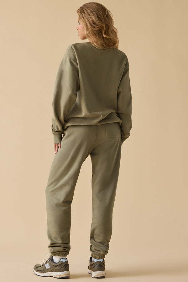 Cotton Fleece Mid-Rise Joggers in Khaki Green - 2