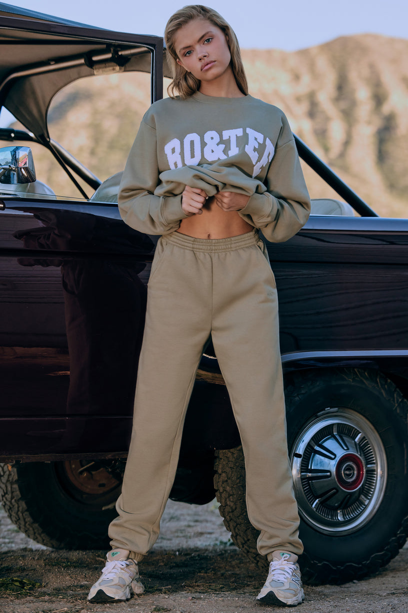 Cotton Fleece Mid-Rise Joggers in Khaki Green - 1