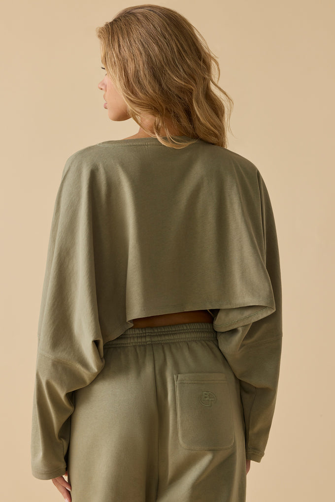 Oversized Long Sleeve Crop Top in Soft Olive