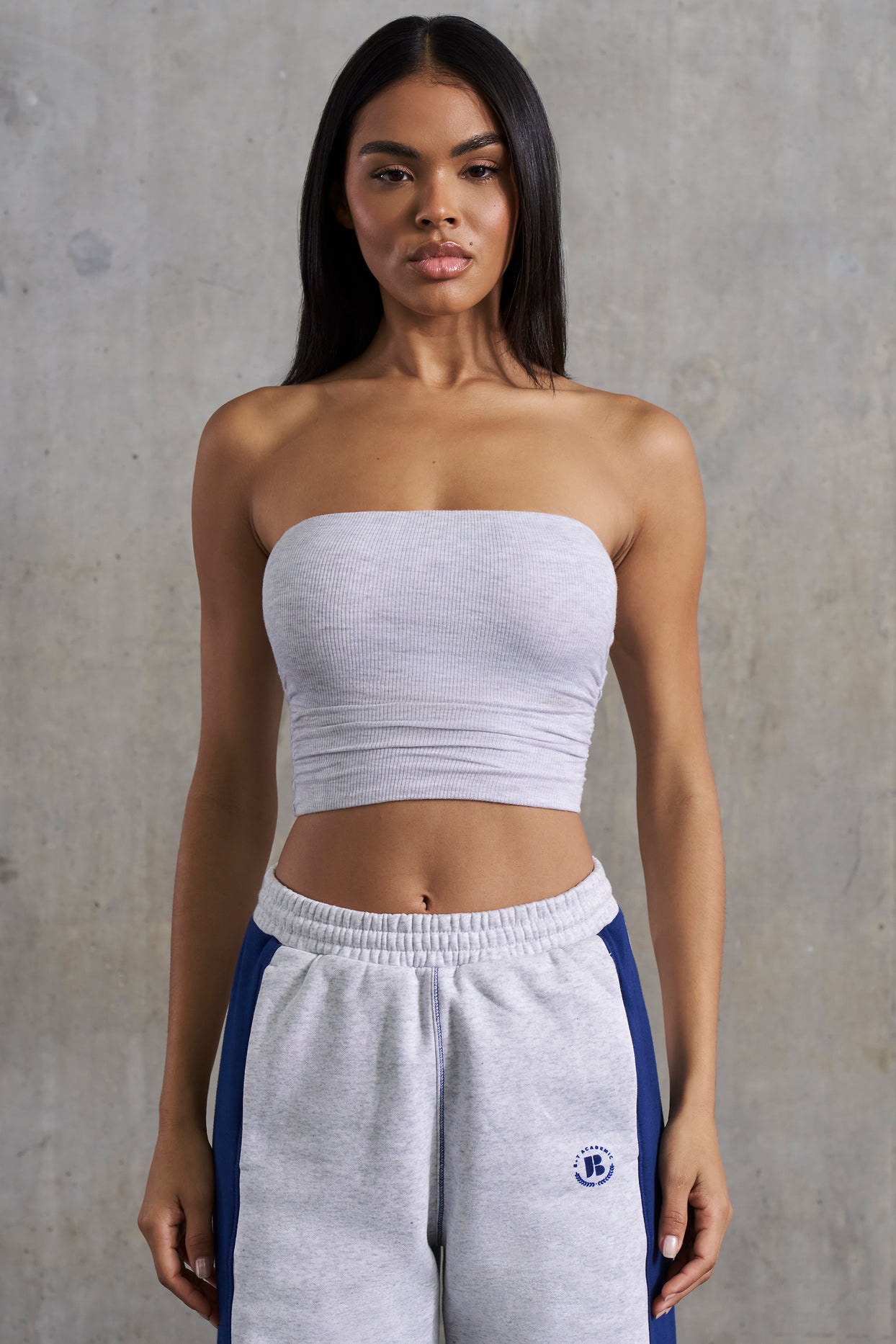 Soft Rib Ruched Bandeau Top in Heather Grey - 8