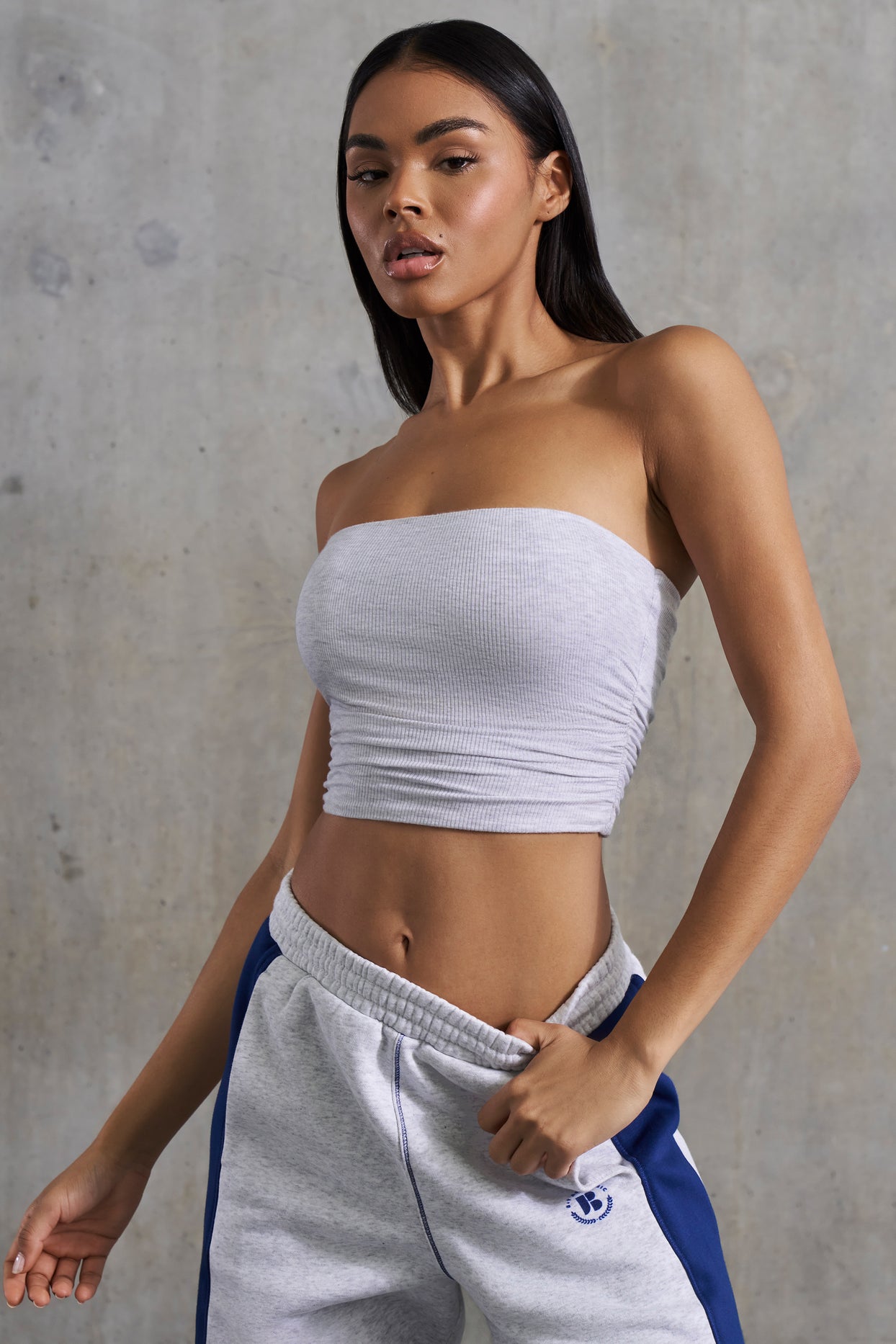 Soft Rib Ruched Bandeau Top in Heather Grey - 9