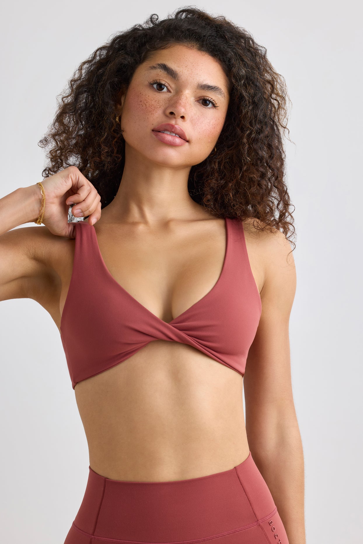 Soft Active V-Neck Sports Bra in Rust