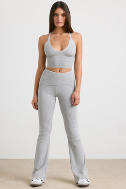 Chunky Knit Kick Flare Trousers in Heather Grey