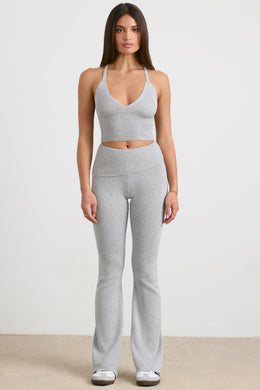 Petite Chunky Knit Kick Flare Trousers in Heather Grey