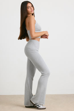 Chunky Knit Kick Flare Trousers in Heather Grey