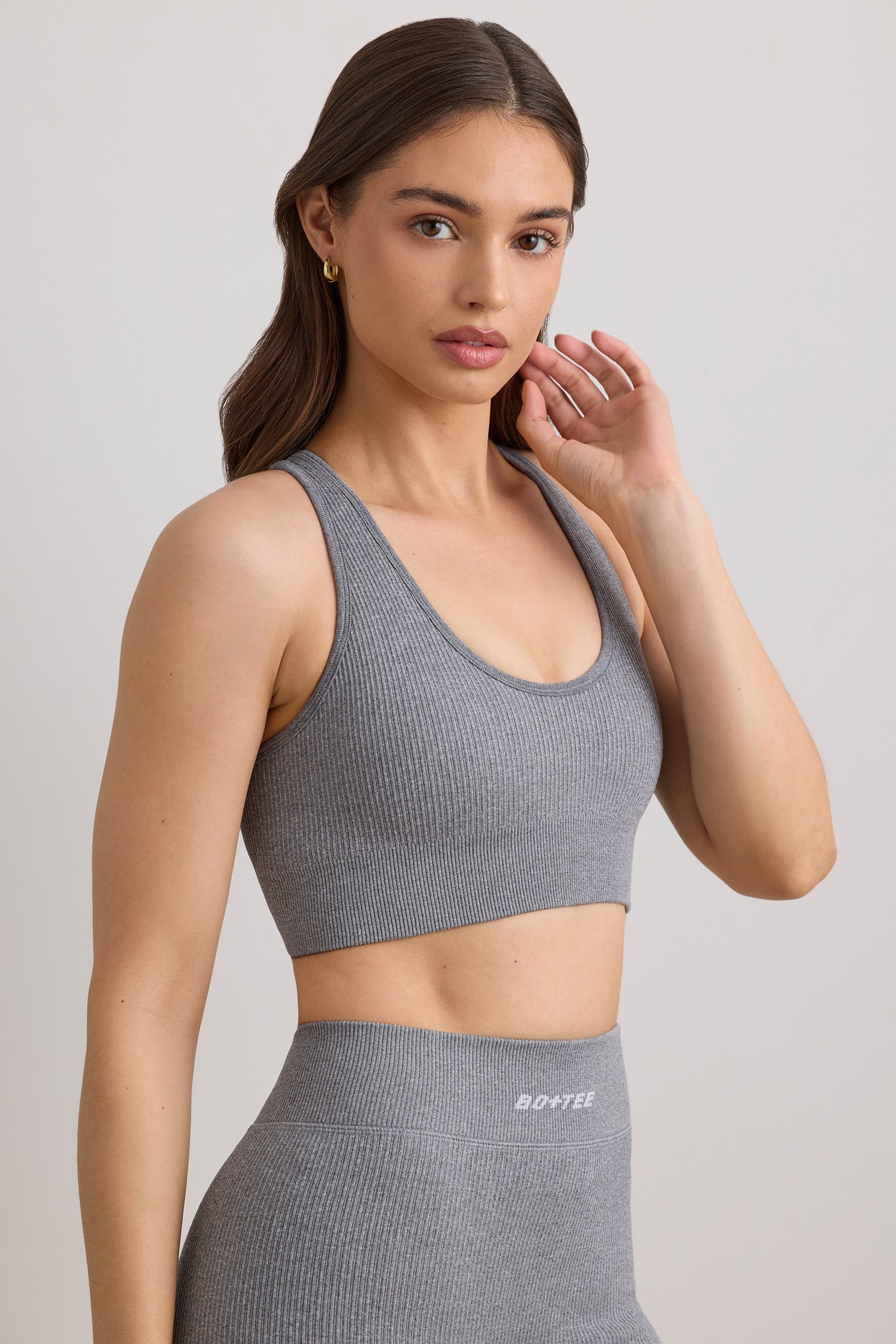 FlexiRib Wide Strap Sports Bra in Grey Melange - 10