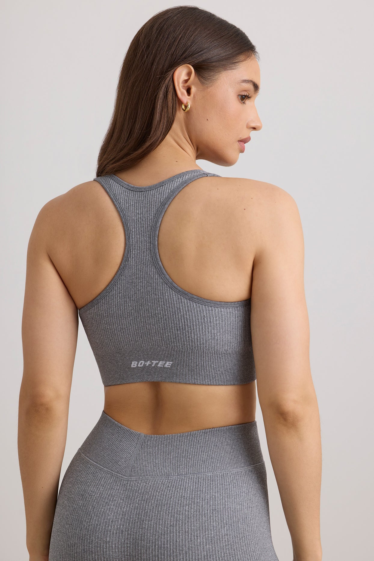 FlexiRib Wide Strap Sports Bra in Grey Melange - 1