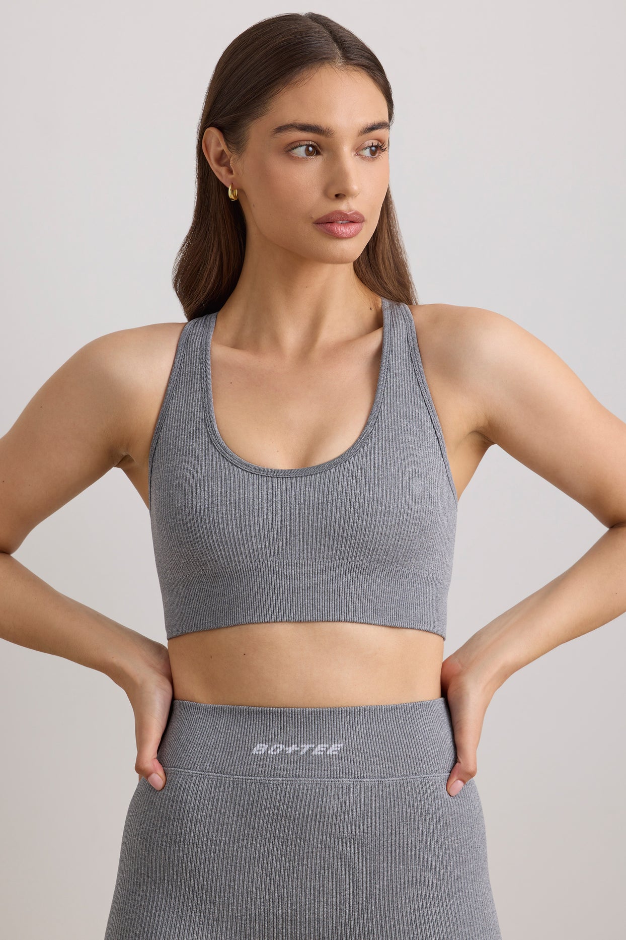 FlexiRib Wide Strap Sports Bra in Grey Melange - 2