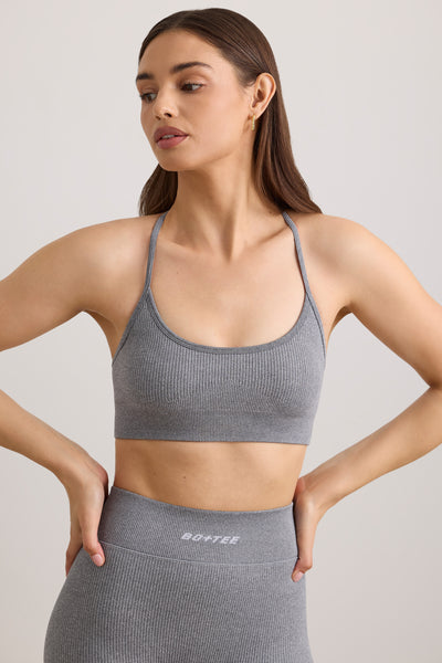 Mono b melange racerback sports bra with curved front seam AT