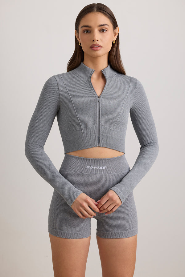 FlexiRib Cropped Jacket in Grey Melange - 1