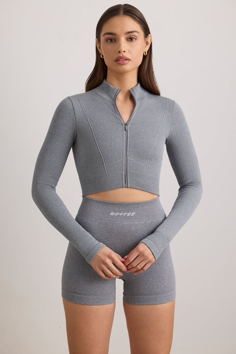 FlexiRib Cropped Jacket in Grey Melange - 1
