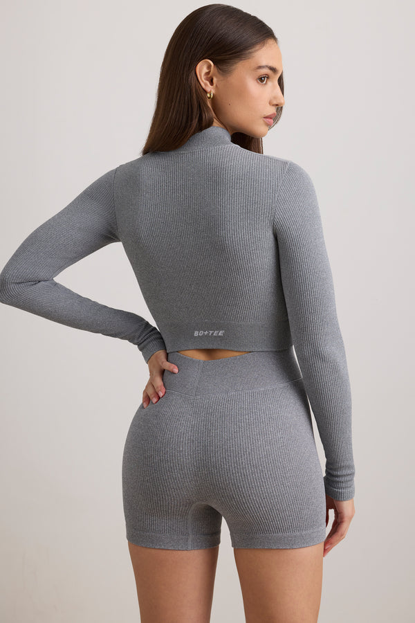 FlexiRib Cropped Jacket in Grey Melange - 2