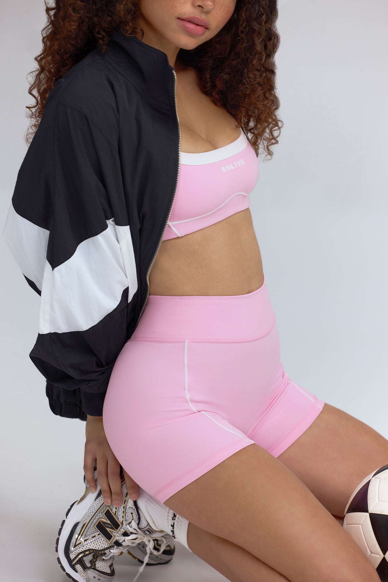 Soft Active Contrast-Trim Mini Shorts in Baby Pink