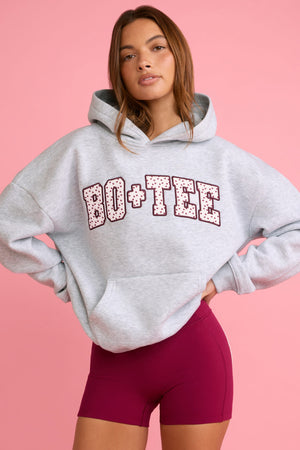 Bo+Tee's Hayley wearing the WithLovePerfectMatch Hoodie in Grey Marl Brushback sweat fabric perfect for casual weekend outings