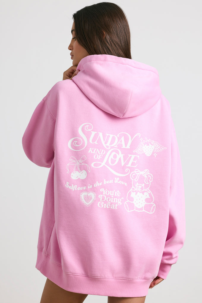 Soft Cotton Jersey Oversized Hoodie in Bubblegum Pink - 1