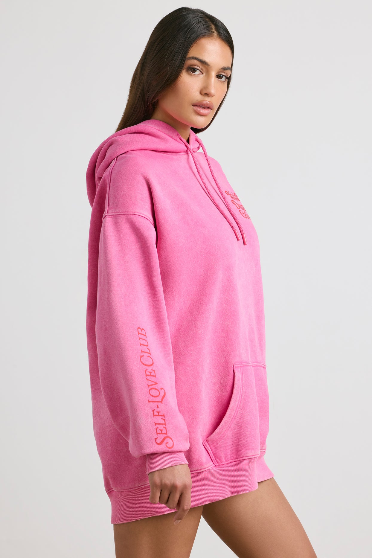 Soft Cotton Jersey Oversized Hoodie in Hot Pink - 3